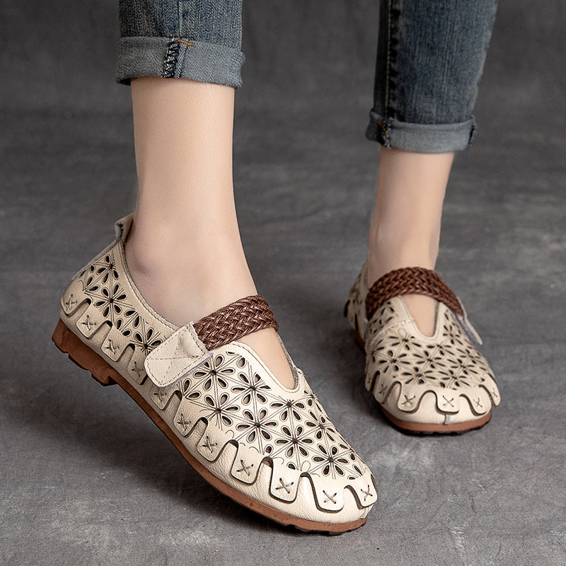 Lunaria - Wygodne płaskie buty ze skóry bydlęcej dla kobiet