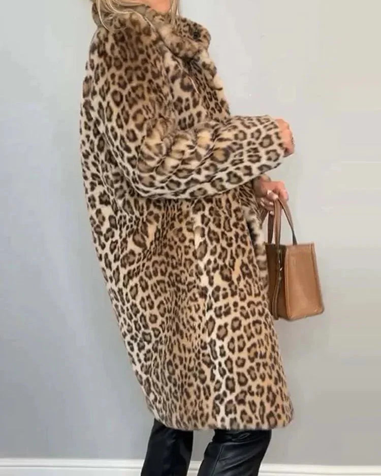 Luna | Długi Miękki Płaszcz z Wzorem w Panterkę