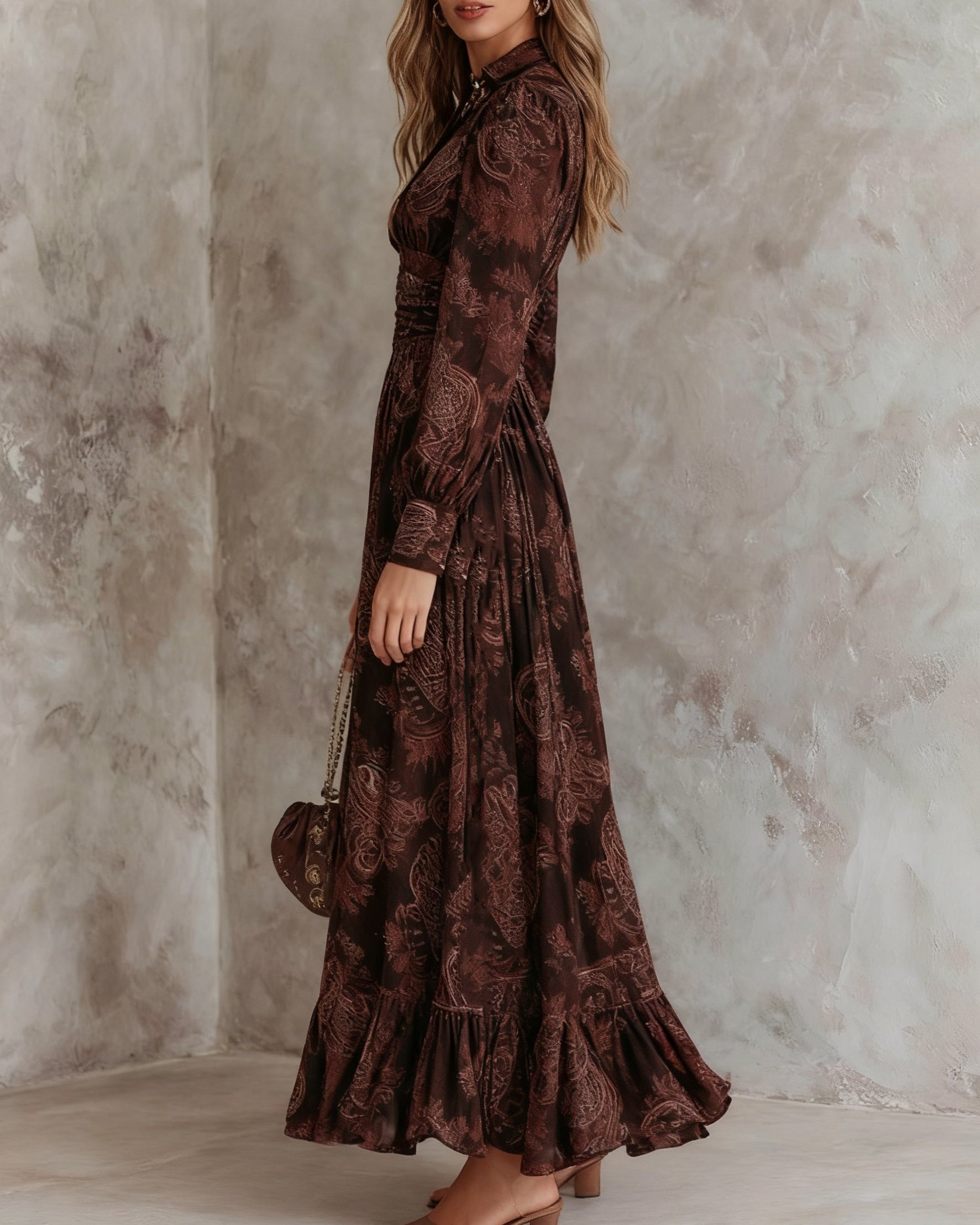 Izabela | Sukienka Maxi z Paisley i Zipperem