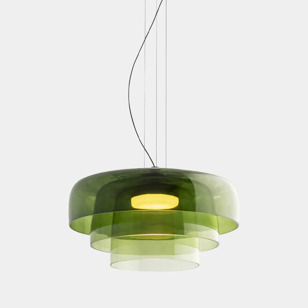 Nowoczesna szklana lampa wisząca z kloszem warstwowym – design inspirowany stylem retro