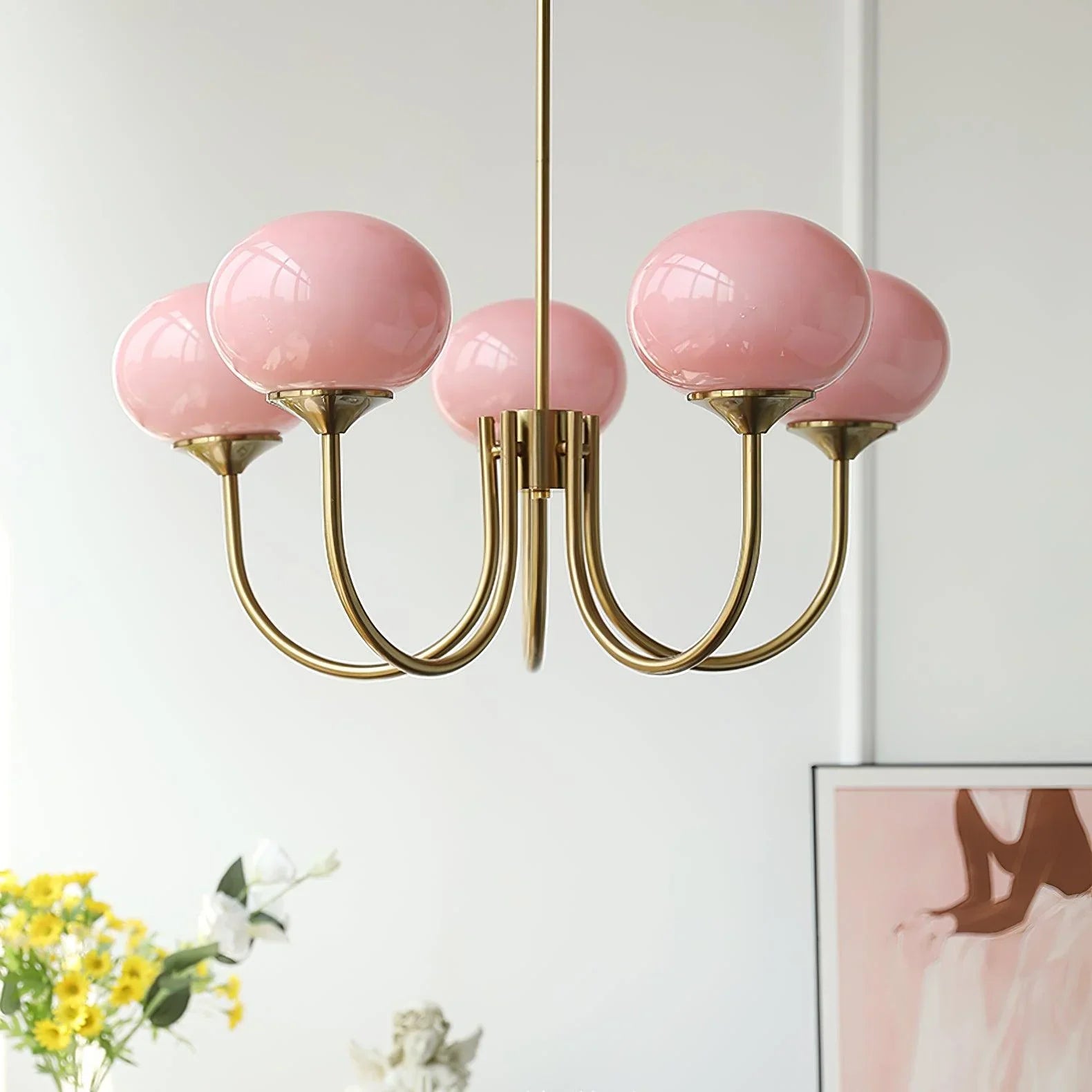 Lampa wisząca żyrandol w stylu retro glamour z kulistymi kloszami