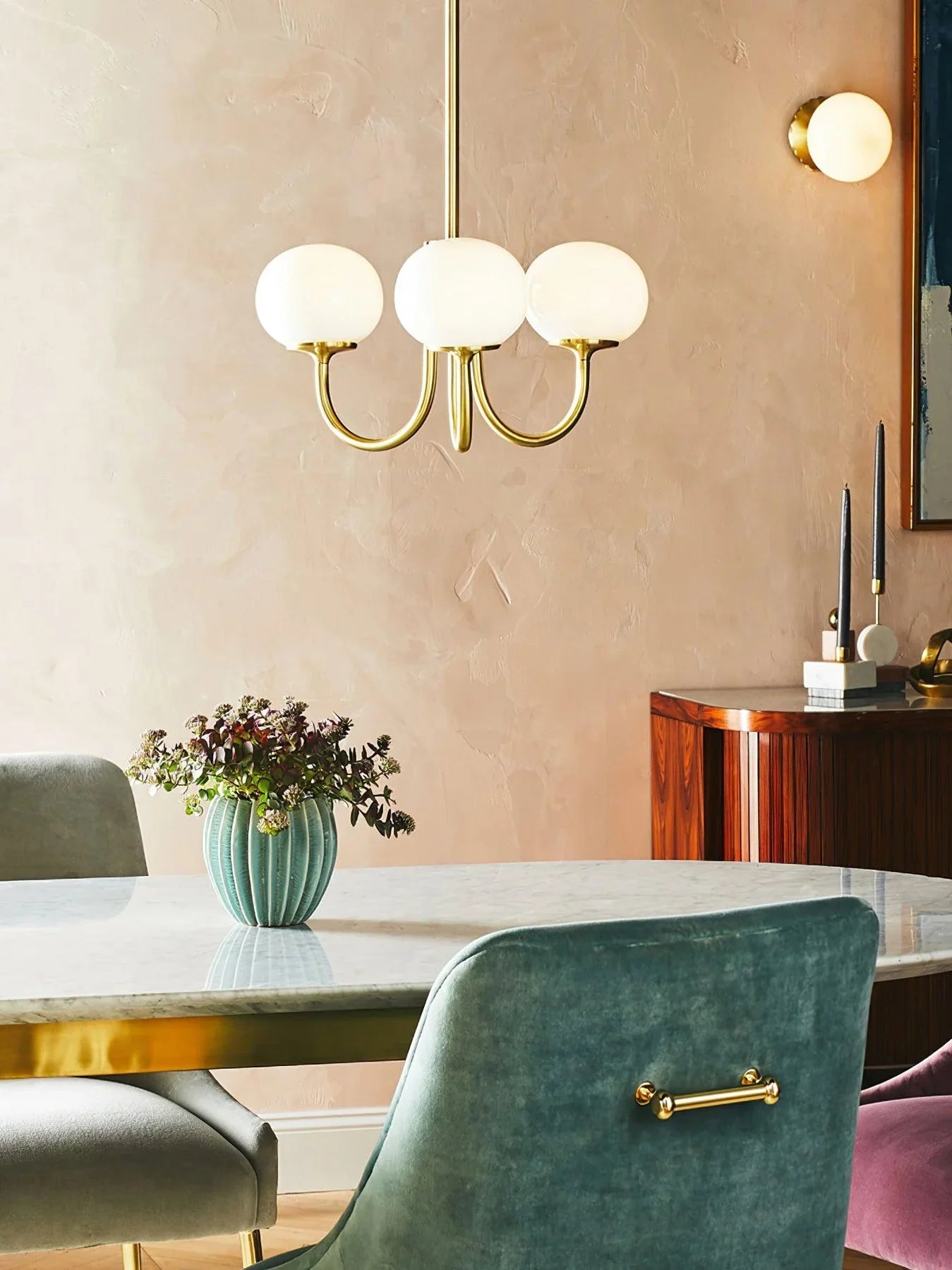 Lampa wisząca żyrandol w stylu retro glamour z kulistymi kloszami