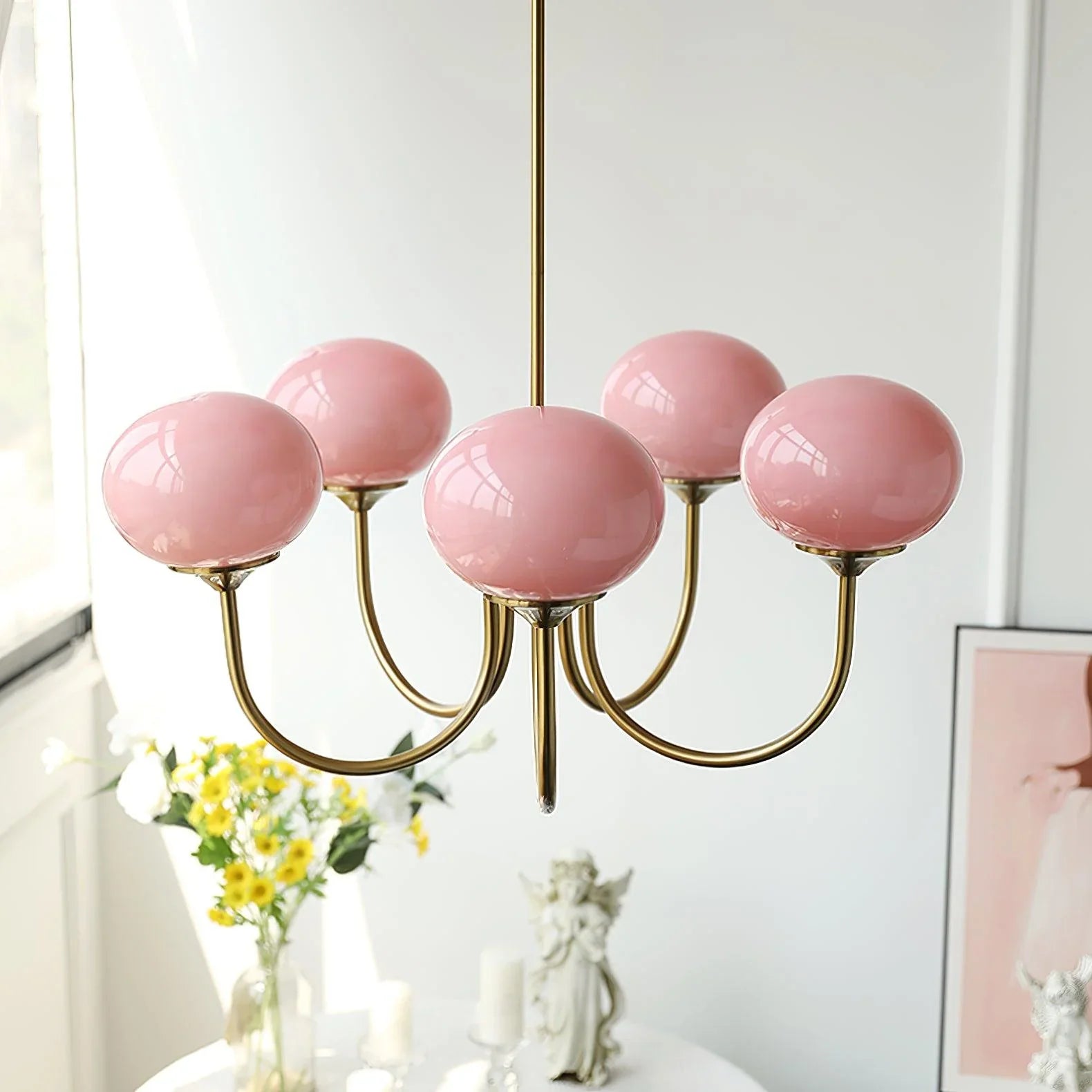 Lampa wisząca żyrandol w stylu retro glamour z kulistymi kloszami