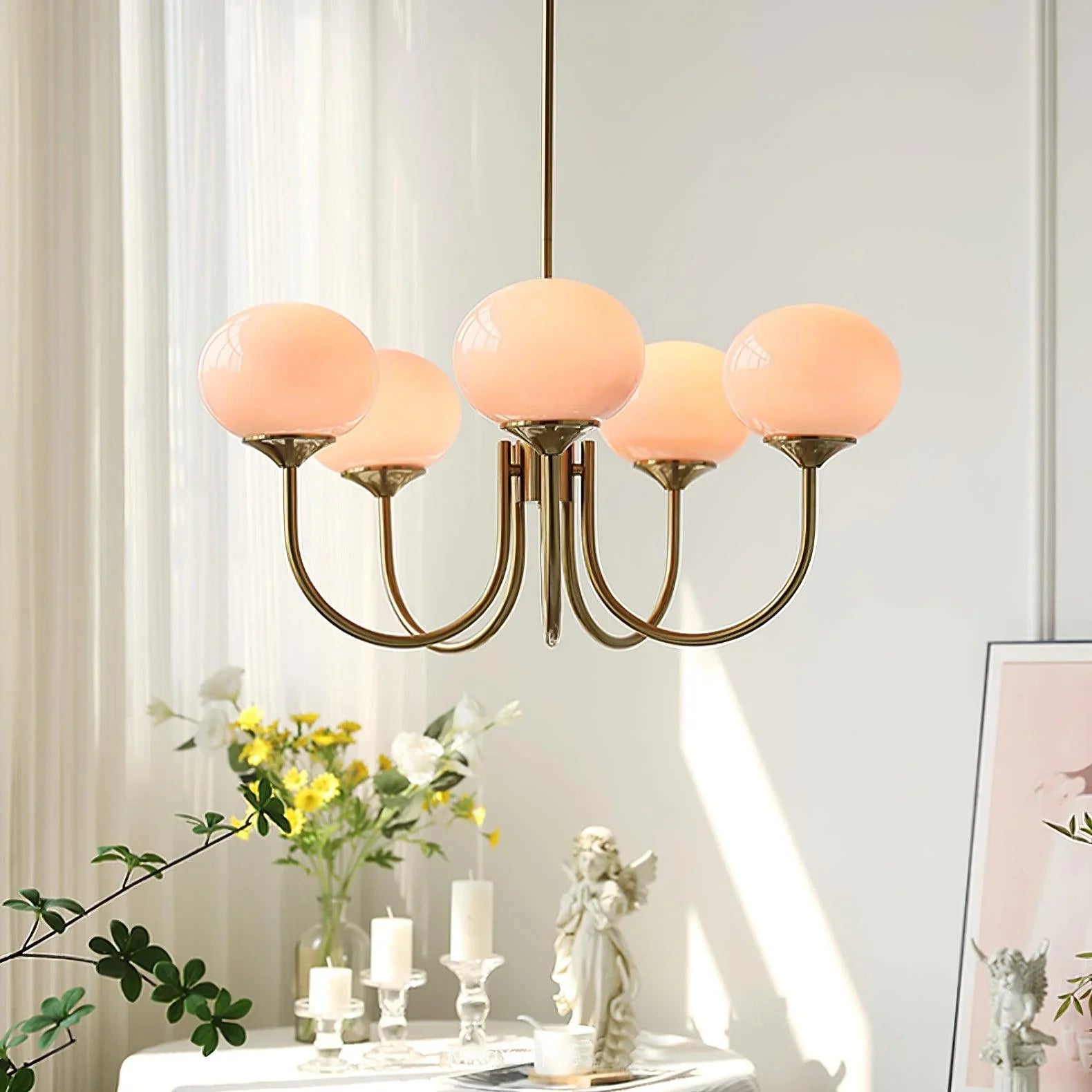 Lampa wisząca żyrandol w stylu retro glamour z kulistymi kloszami