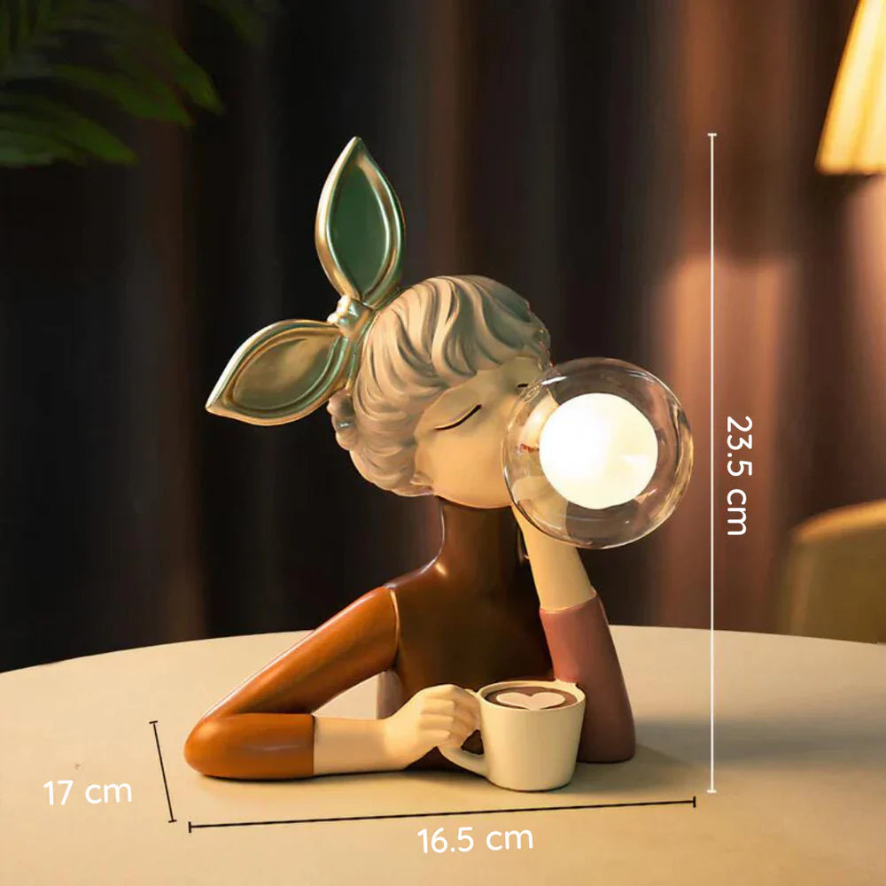 Dekoracyjna lampka LED „dziewczynka z balonem” – designerska figura do salonu i biura