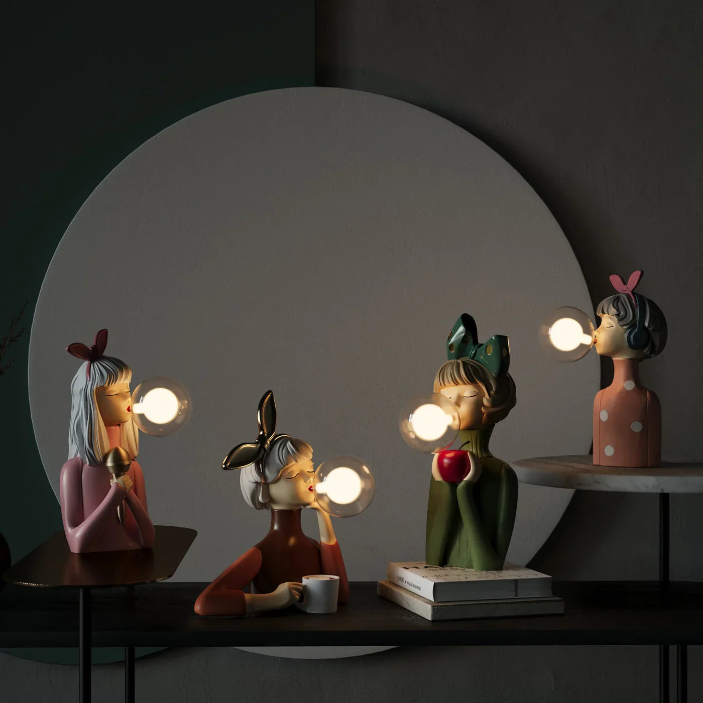 Dekoracyjna lampka LED „dziewczynka z balonem” – designerska figura do salonu i biura