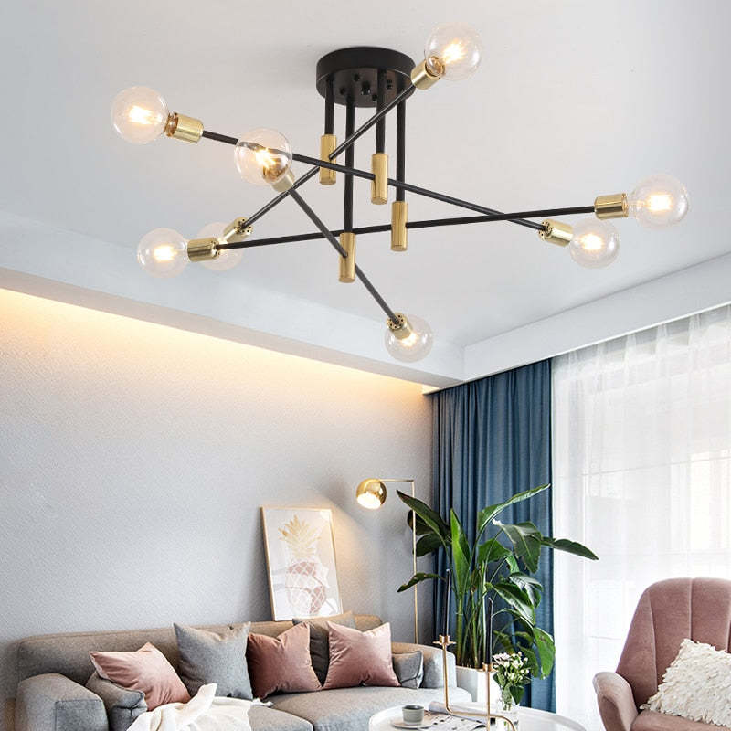 Industrialna lampa sufitowa żyrandol z okrągłymi lampami