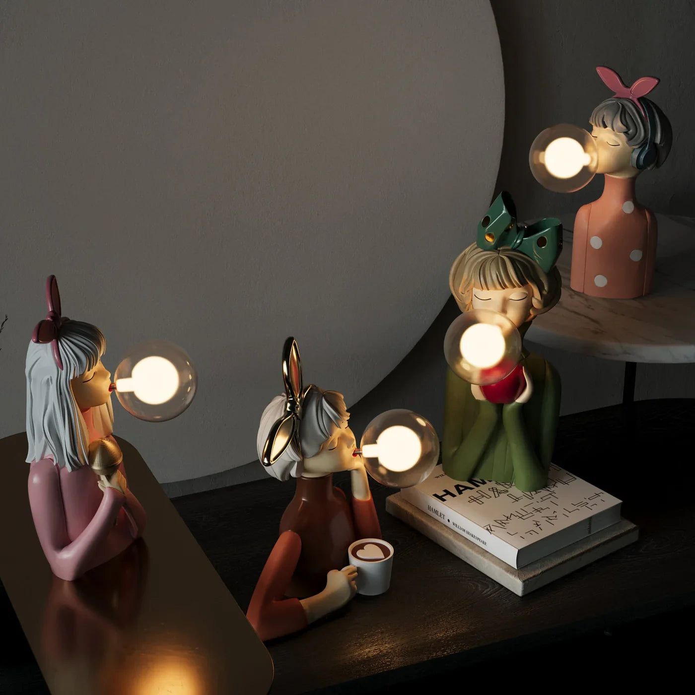 Dekoracyjna lampka LED „dziewczynka z balonem” – designerska figura do salonu i biura