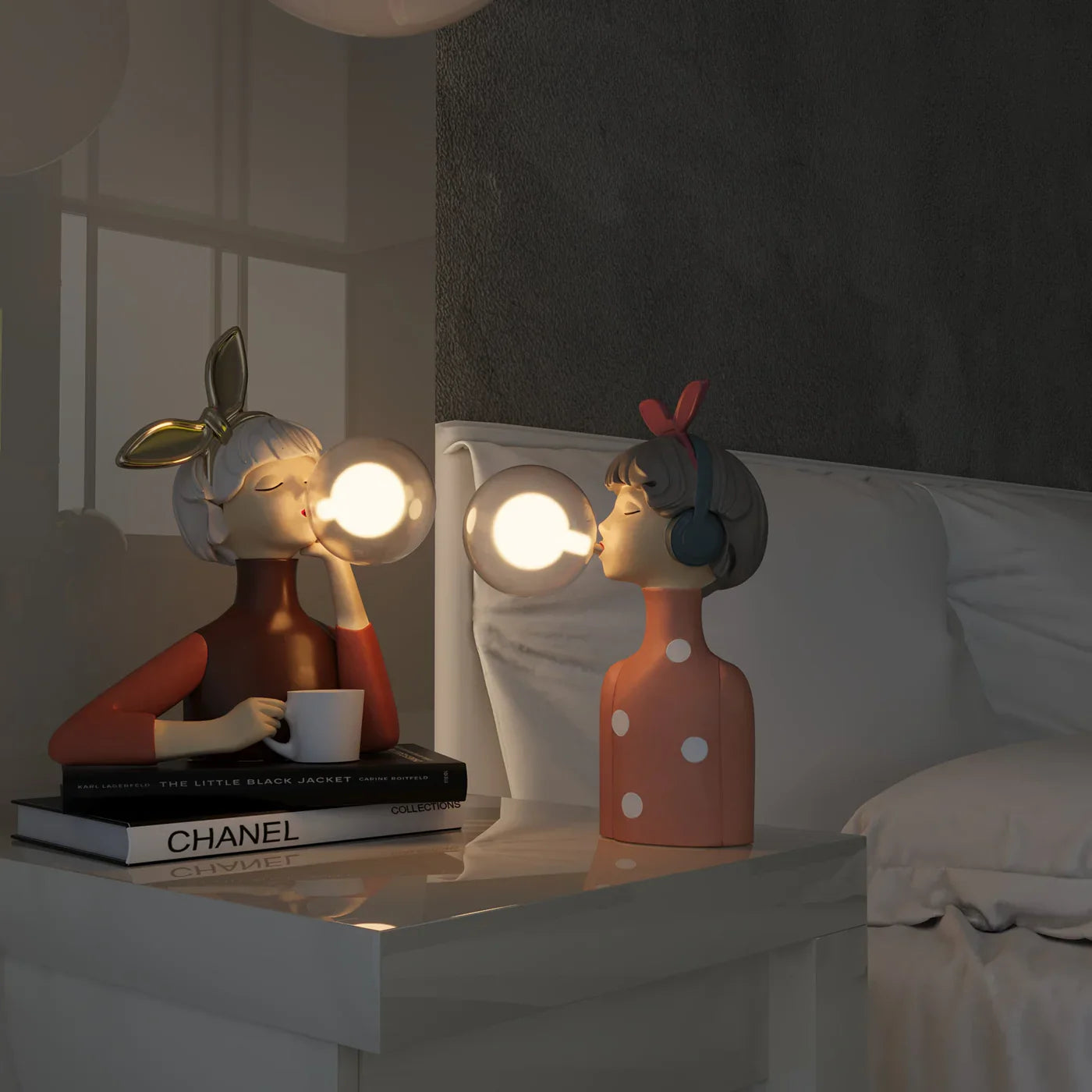 Dekoracyjna lampka LED „dziewczynka z balonem” – designerska figura do salonu i biura