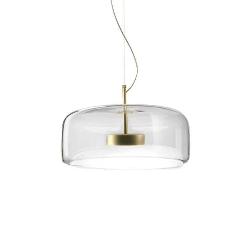 Szklana lampa wisząca LED w stylu nowoczesnym – minimalistyczny klosz i złote wykończenie