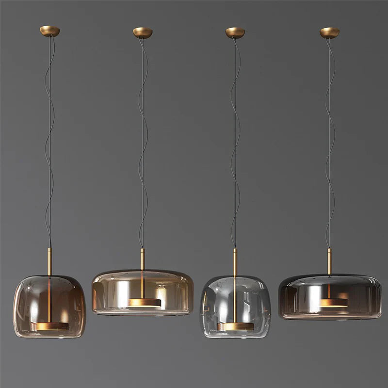 Szklana lampa wisząca LED w stylu nowoczesnym – minimalistyczny klosz i złote wykończenie