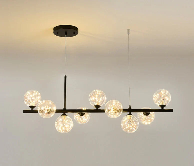 Nowoczesna lampa wisząca żyrandol poprzeczny z kulistymi kloszami