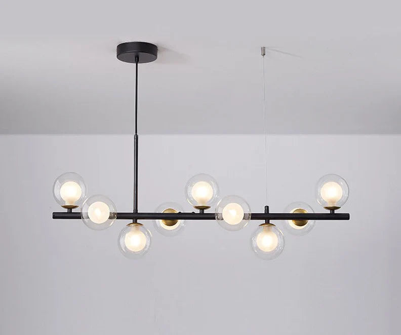 Nowoczesna lampa wisząca żyrandol poprzeczny z kulistymi kloszami