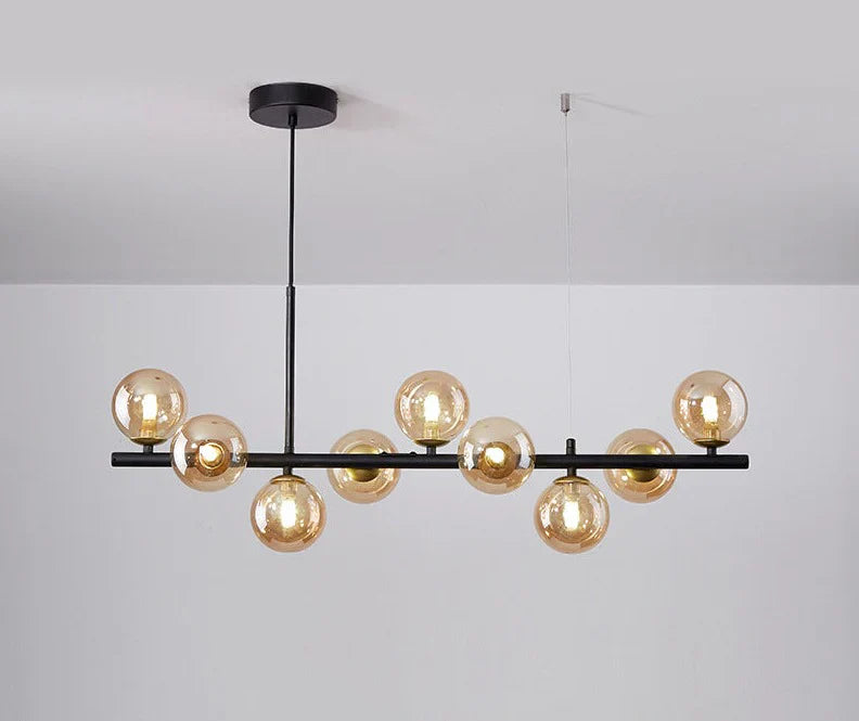 Nowoczesna lampa wisząca żyrandol poprzeczny z kulistymi kloszami