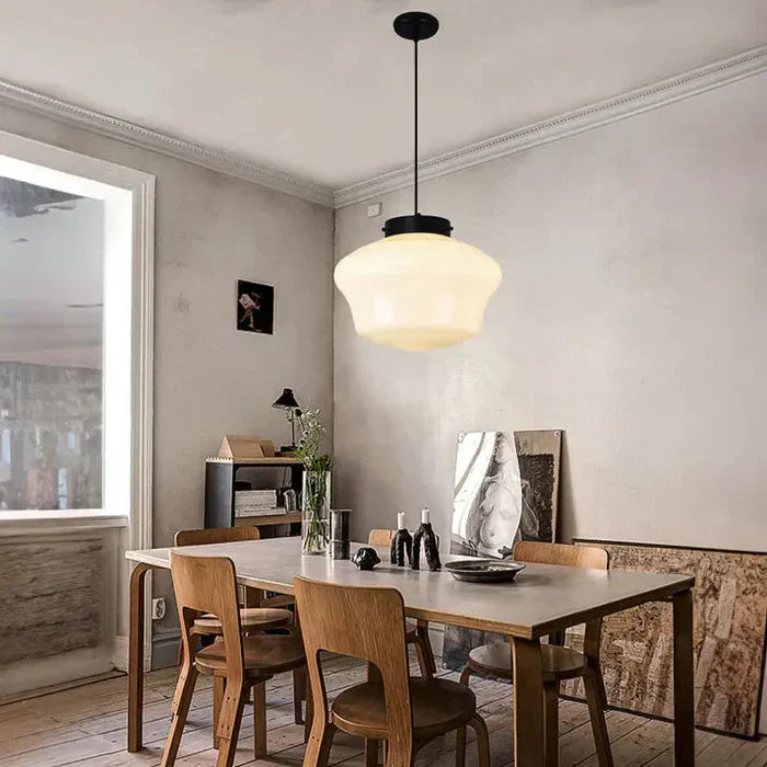 Geometryczna Lampa Wisząca z Białego Mlecznego Szkła – Styl Vintage