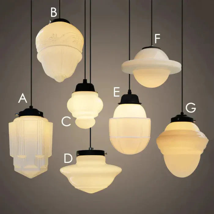 Geometryczna Lampa Wisząca z Białego Mlecznego Szkła – Styl Vintage