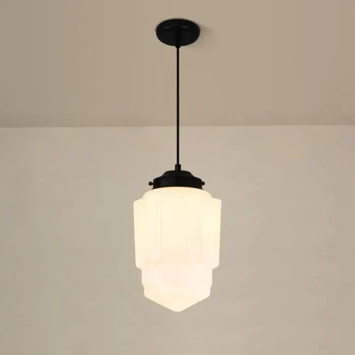 Geometryczna Lampa Wisząca z Białego Mlecznego Szkła – Styl Vintage