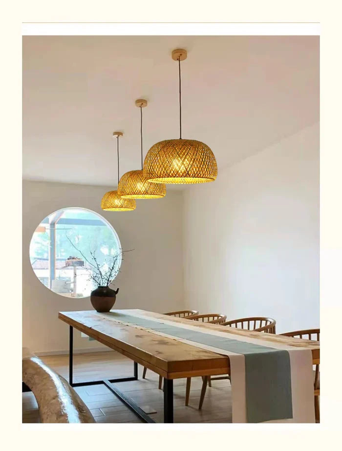 Rattanowa lampa wisząca Boho – Ręcznie pleciona lampa sufitowa z bambusa