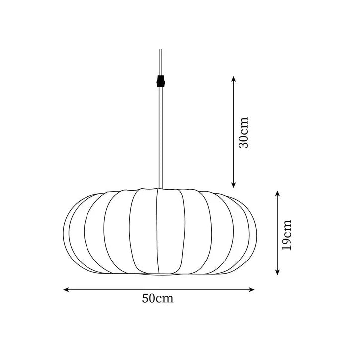 Lampa sufitowa z jedwabnym kloszem styl japoński wabi-sabi – owalny klosz z delikatnym żebrowaniem