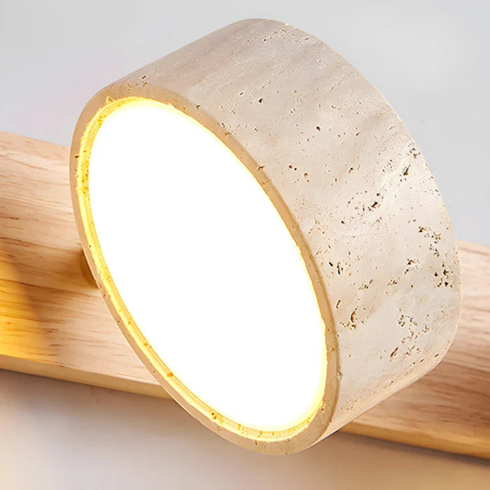 Nowoczesna lampa ścienna LED z obrotowymi kloszami z kamienia i drewnianą bazą