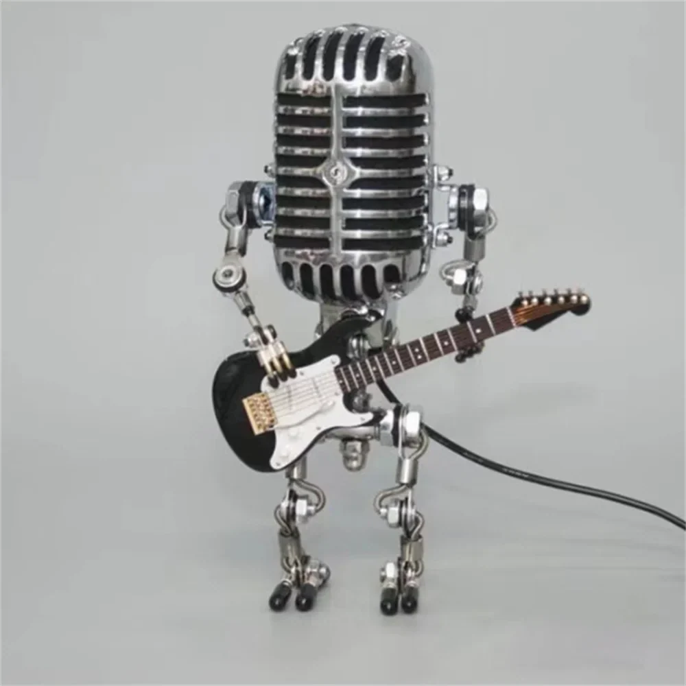 Lampa retro mikrofon z gitarą – dekoracyjna lampka LED w stylu robota muzyka