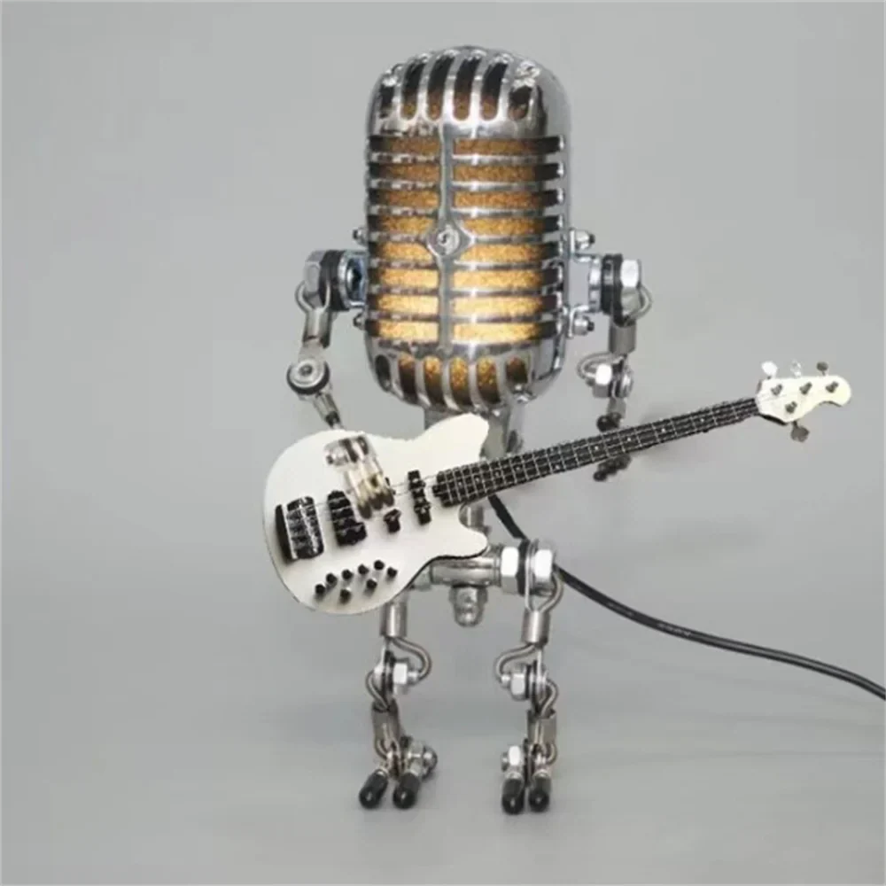 Lampa retro mikrofon z gitarą – dekoracyjna lampka LED w stylu robota muzyka