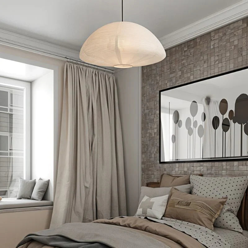Nowoczesna Lampa Wisząca z Papieru z Delikatnym Prążkowaniem  – Minimalistyczna Elegancja