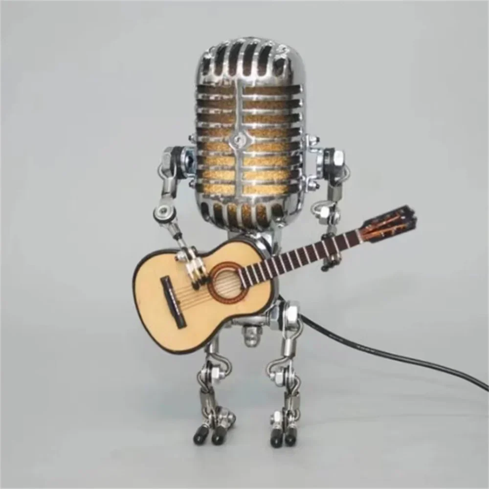 Lampa retro mikrofon z gitarą – dekoracyjna lampka LED w stylu robota muzyka