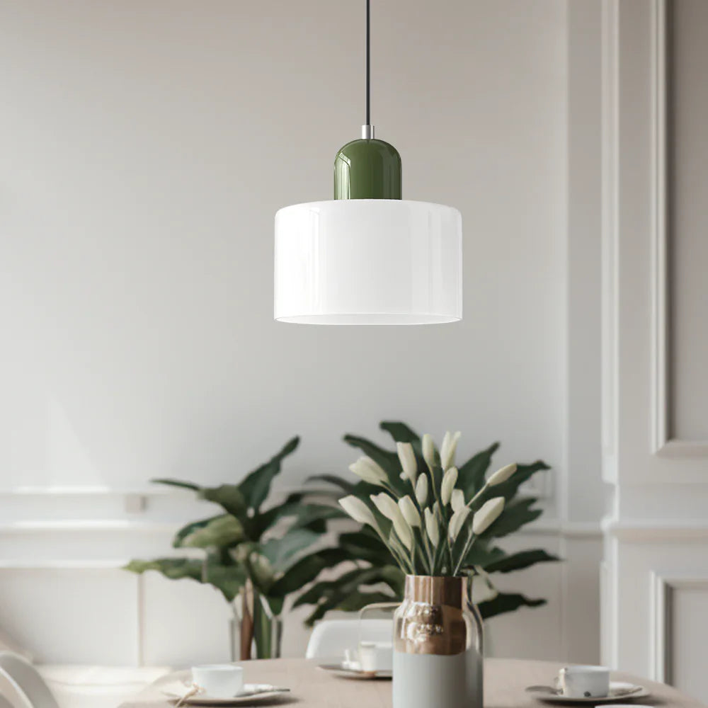 Nowoczesna lampa wisząca z kolorowego szkła w stylu Bauhaus
