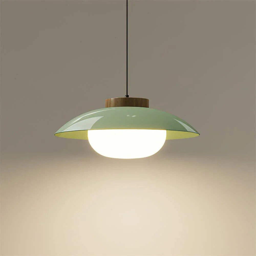 Nowoczesna Szklana Lampa Wisząca – Minimalistyczny Design z Drewnianym Akcentem